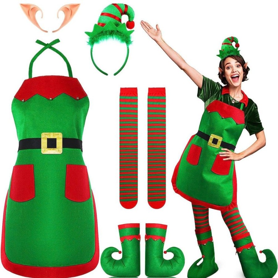 Ugly Sweater Favoshape | Women'S Christmas Elf Apron Family Costume Set Green