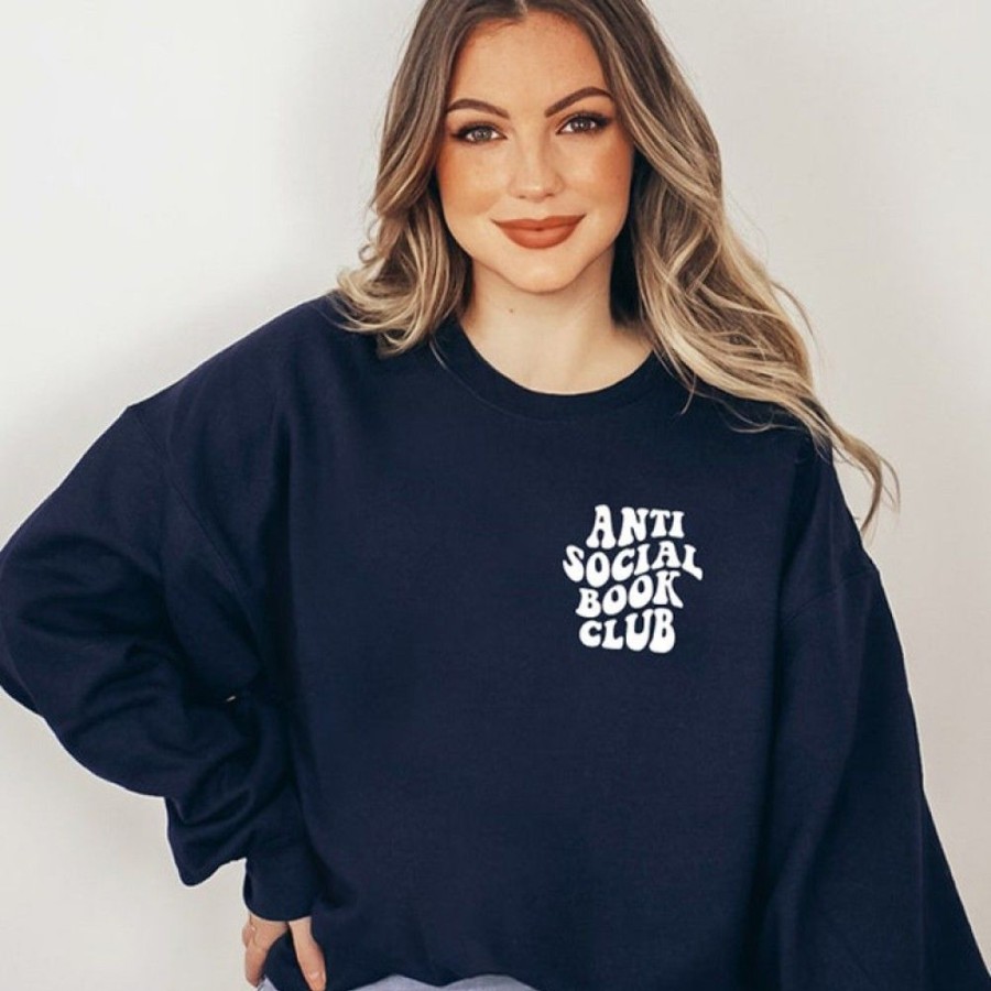 Women'S Favoshape | Women'S Inspirational Anti Social Book Club Crewneck Sweatshirt