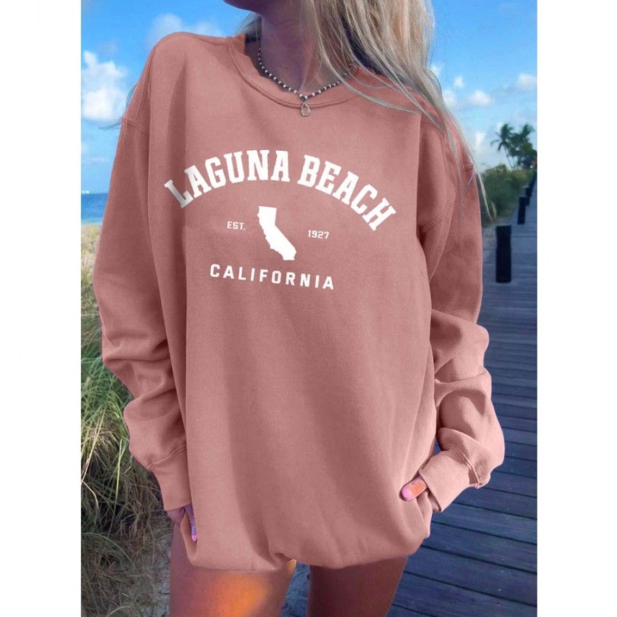 Women'S Favoshape | Women'S Laguna Beach California Crewneck Sweatshirt Pink