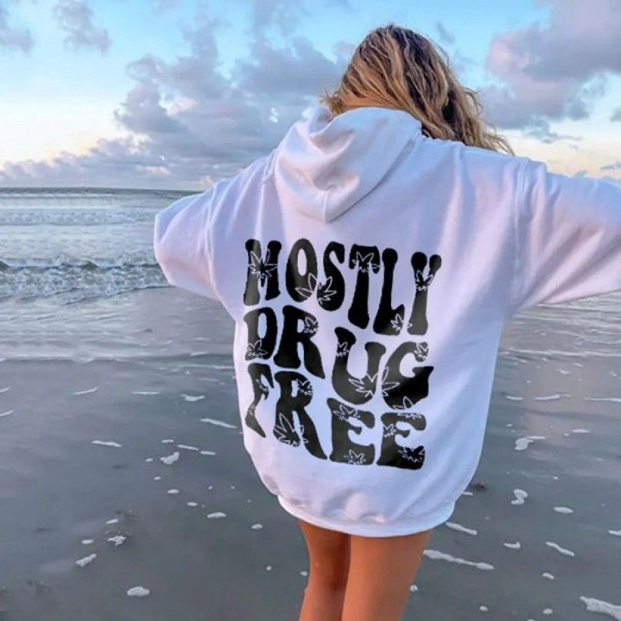 Women'S Favoshape | Women'S Oversized Mostly Drug Free Printed Hoodie