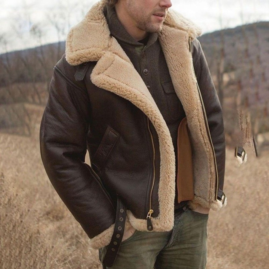 Men'S Favoshape | Men'S Aviator Bomber Jacket B3 Shearling Sheepskin Jacket