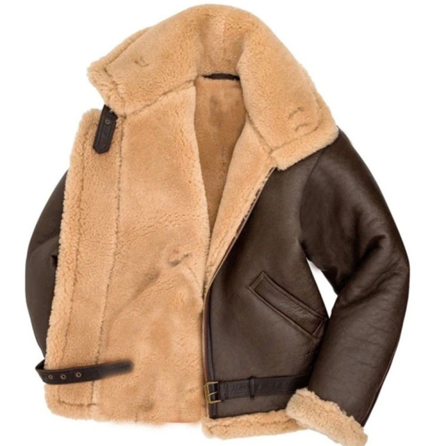 Men'S Favoshape | Men'S Aviator Bomber Jacket B3 Shearling Sheepskin Jacket