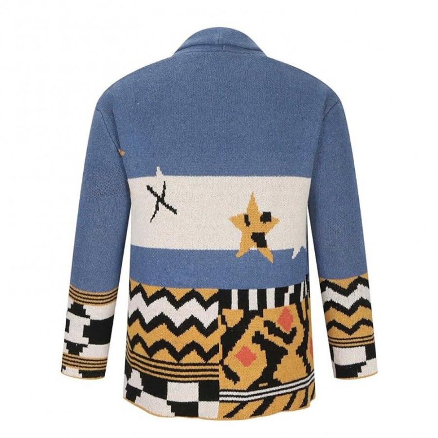 Men'S Favoshape | Men'S Retro Button Closure Knit Turndown Cardigan Sweater Blue