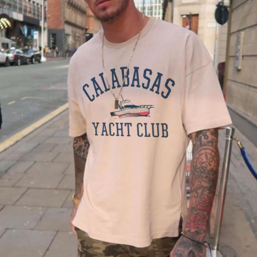 Men'S Favoshape | Men'S Oversized Calabasas Yacht Club T-Shirt White