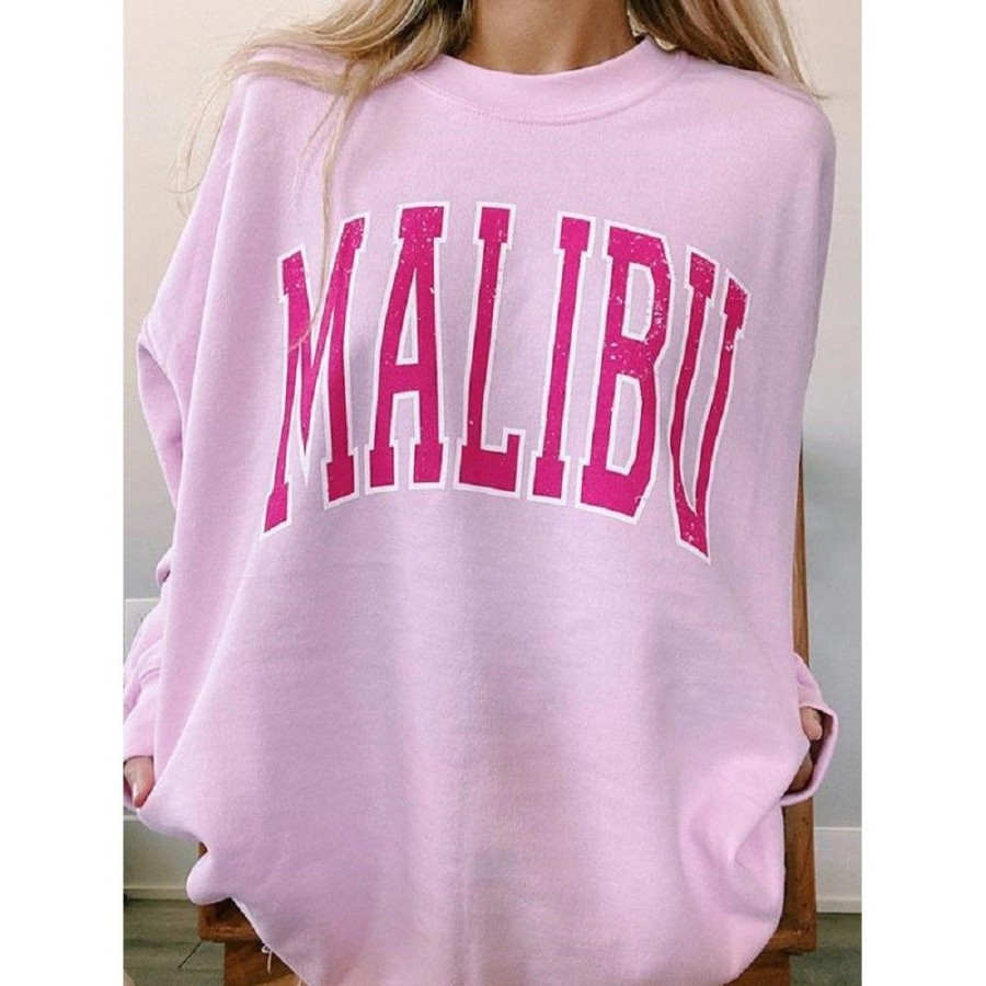 Women'S Favoshape | Women'S Malibu Loose Fit Crew Neck Sweatshirt Pink