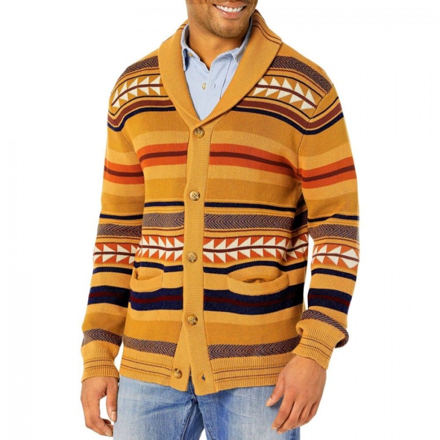 Men'S Favoshape | Men'S /Brick Jacquard Stripe Medicine Bow Cardigan Brown