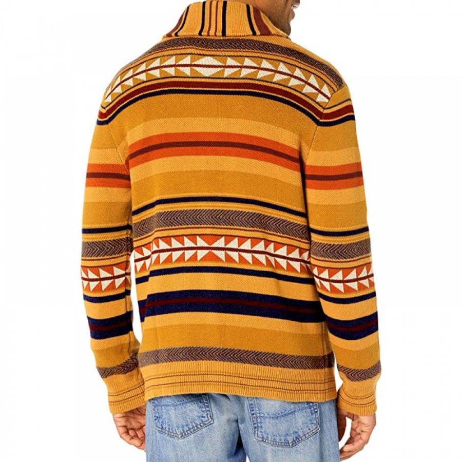 Men'S Favoshape | Men'S /Brick Jacquard Stripe Medicine Bow Cardigan Brown