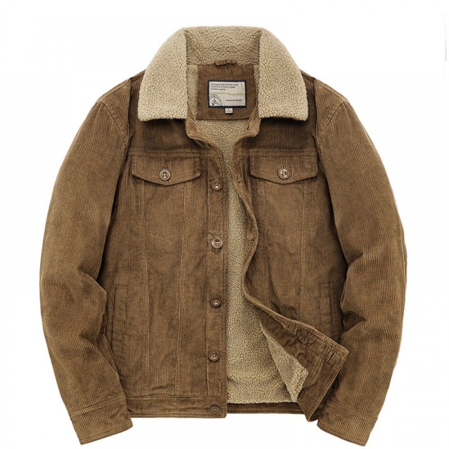 Men'S Favoshape | Men'S Western Sherpa Lined Corduroy Button Up Jacket