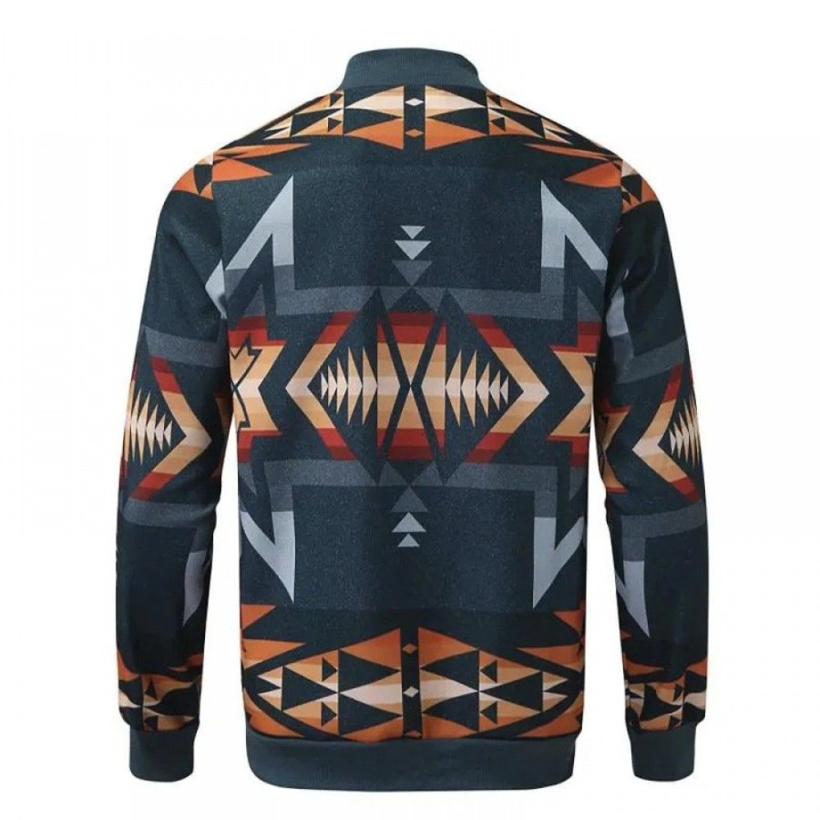 Men'S Favoshape | Men'S Western Aztec Bomber Button-Up Jacket Navy