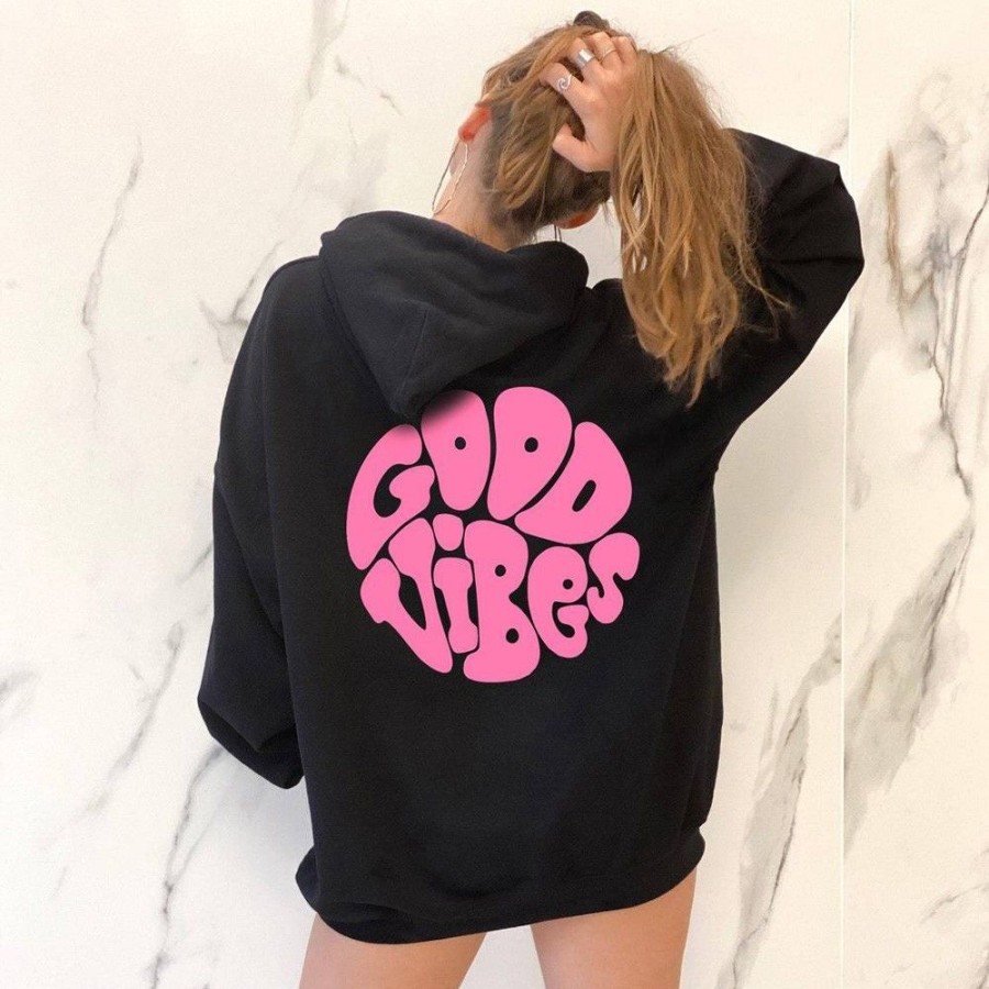 Women'S Favoshape | Women'S Oversized Good Vibes Drawstring Pollover Hoodies