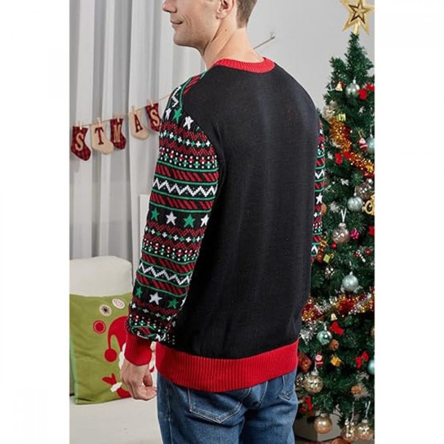 Ugly Sweater Favoshape | Men'S Funny Santa On Dinosaur Ugly Christmas Sweater Black Green