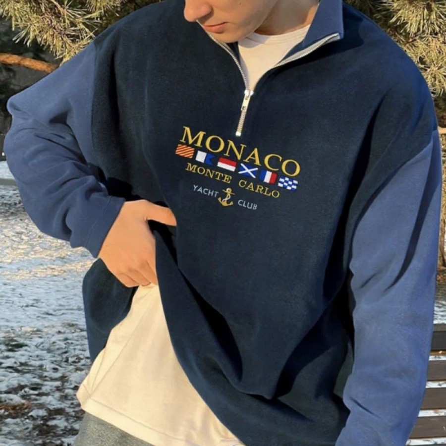 Men'S Favoshape | Men'S Monaco Monte Carlo Yacht Club Half Zip Pullover Sweatshirt Blue