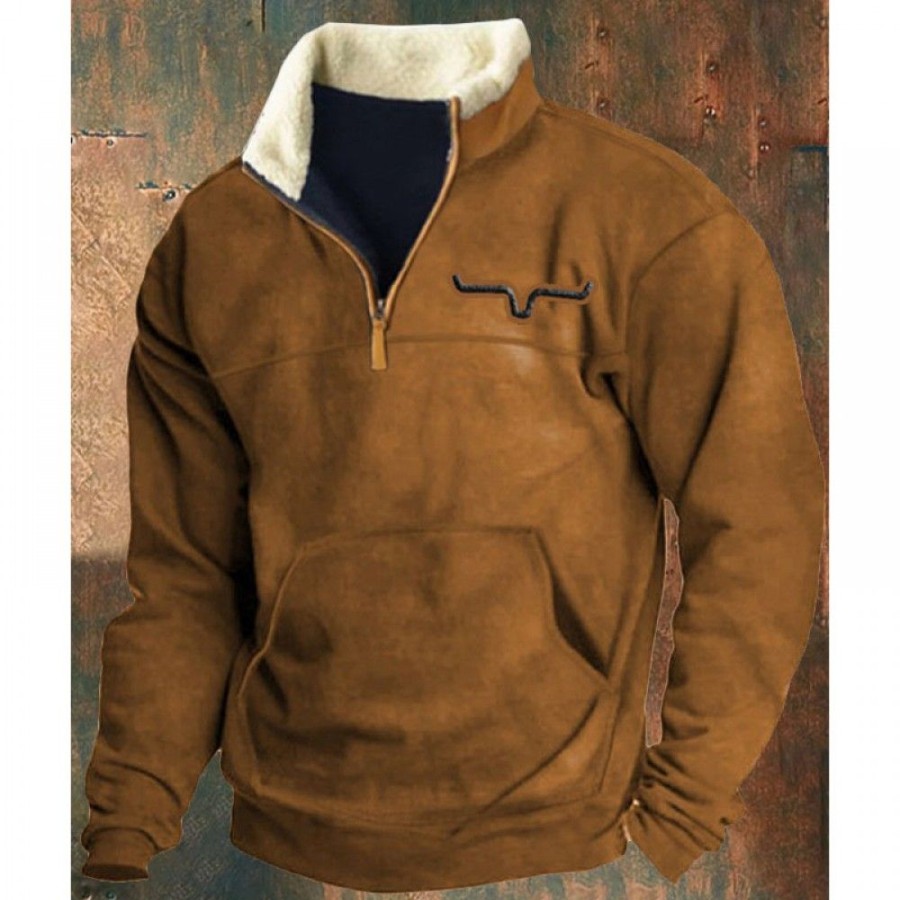 Men'S Favoshape | Men'S Warm Zipper Collar Western Cowboy Sweatshirt