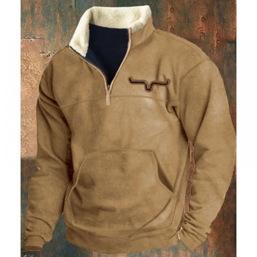 Men'S Favoshape | Men'S Warm Zipper Collar Western Cowboy Sweatshirt