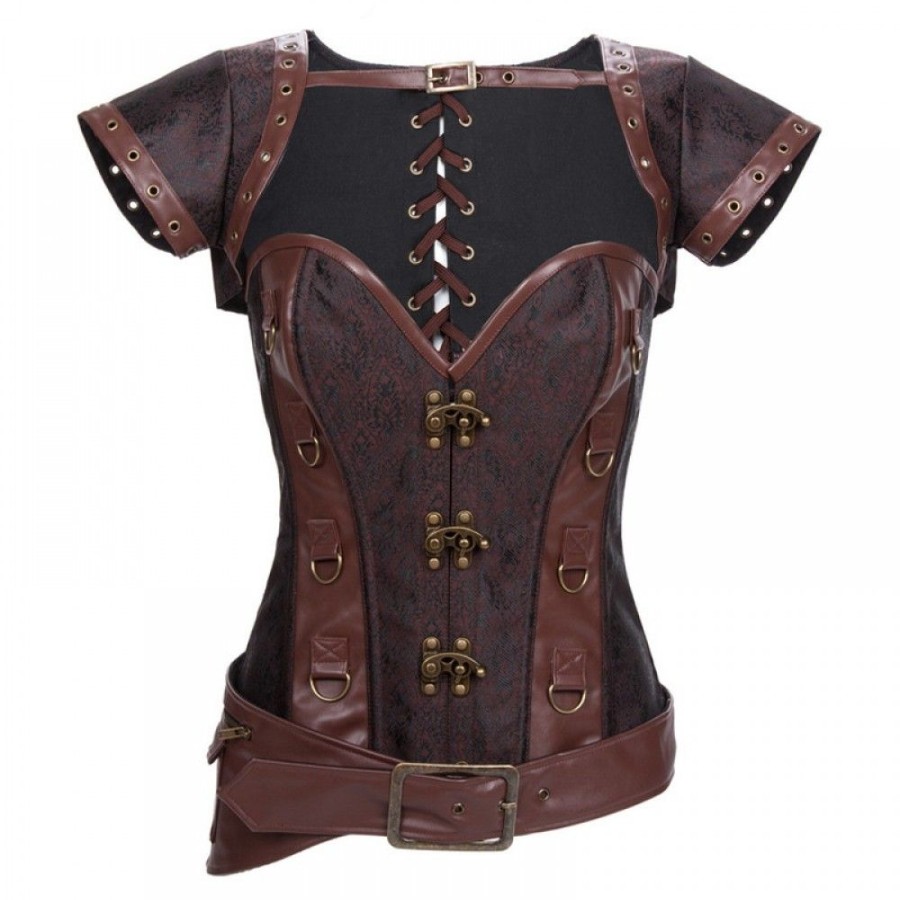 Corsets Favoshape | Women'S Vintage Brocade Steel Boned Steampunk Slimming Corsets Top Brown