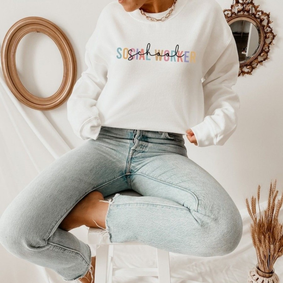 Women'S Favoshape | Women'S Preppy School Social Worker Crewneck Sweatshirt