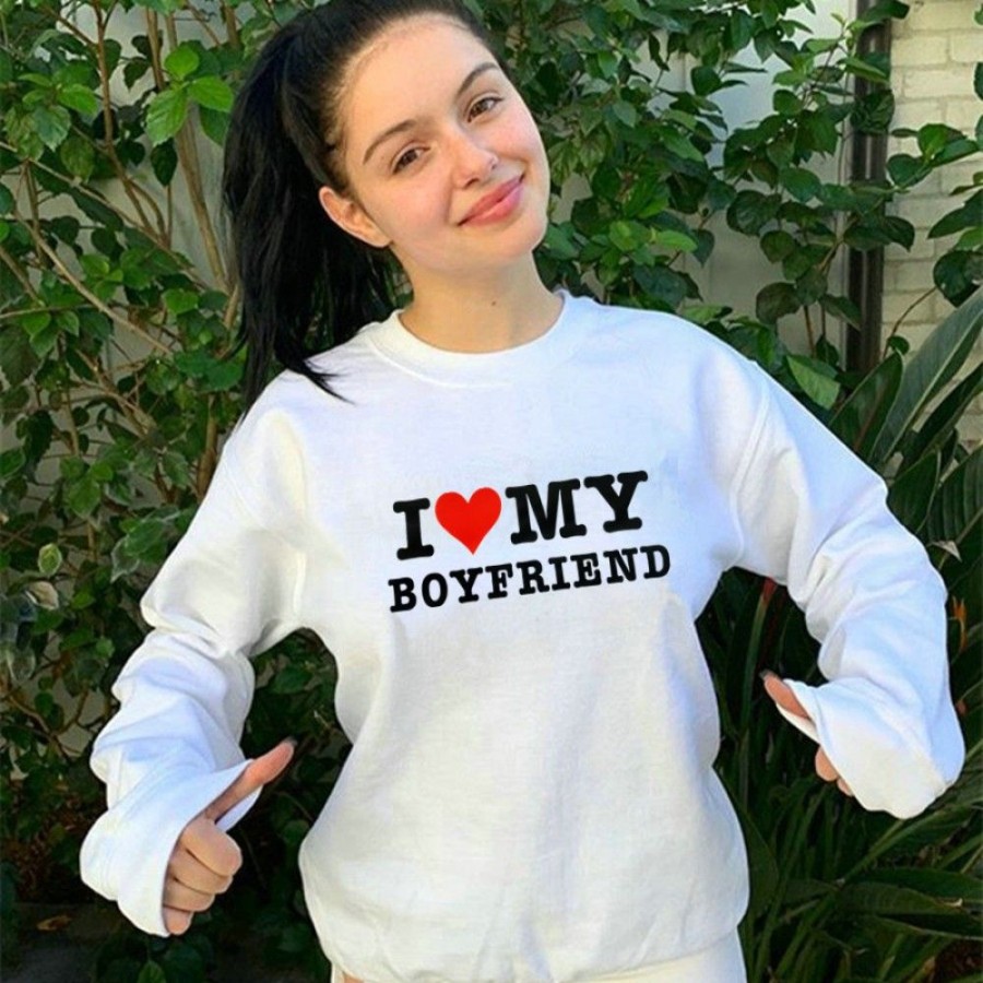 Women'S Favoshape | Preppy I Love My Boyfriend Crewneck Sweatshirt