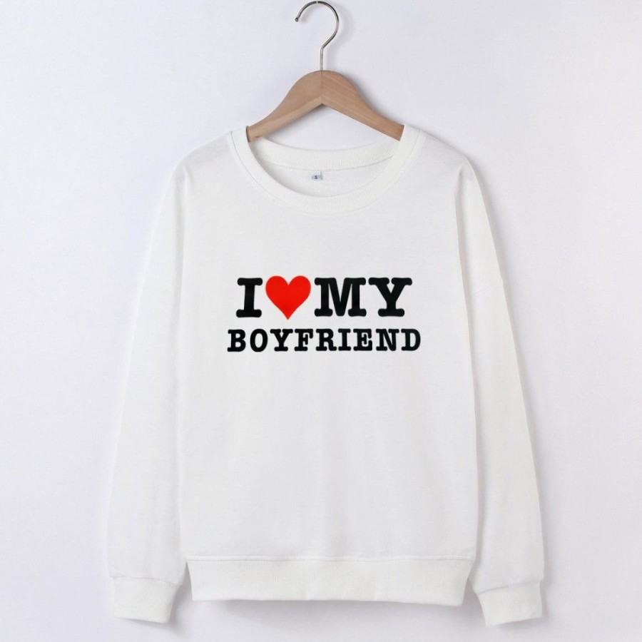 Women'S Favoshape | Preppy I Love My Boyfriend Crewneck Sweatshirt