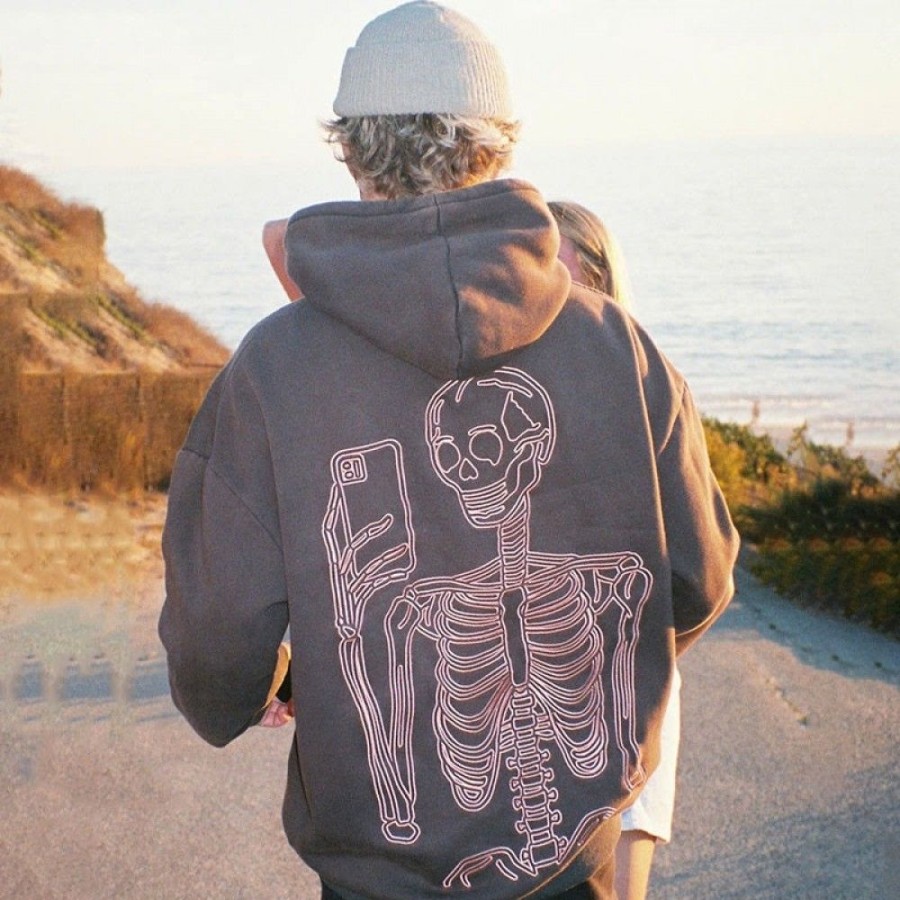 Men'S Favoshape | Men'S Funny Skeleton With Mobile Phone Graphic Hoodie