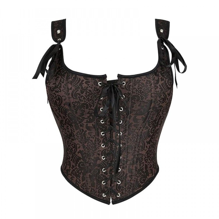 Corsets Favoshape | Women'S Renaissance Lace-Up Spaghetti Strap Floral Bustier Bodice Vintage Medieval Corset Coffee