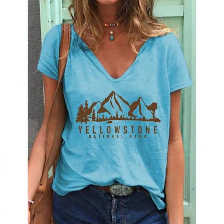 Women'S Favoshape | Women'S Casual Stone National Park Printed T-Shirt