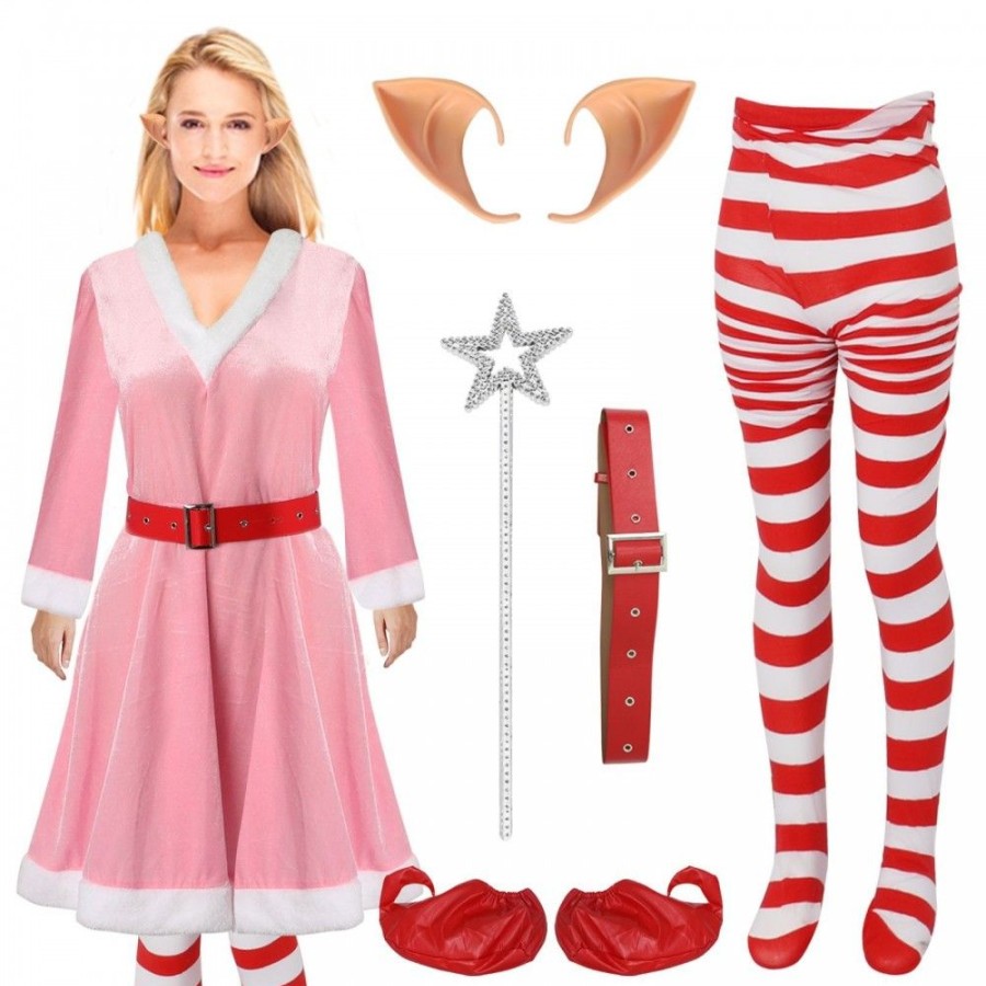 Christmas Favoshape | Women'S Deluxe Jovie The Elf Dress Holiday Elf Cosplay Costumes Pink