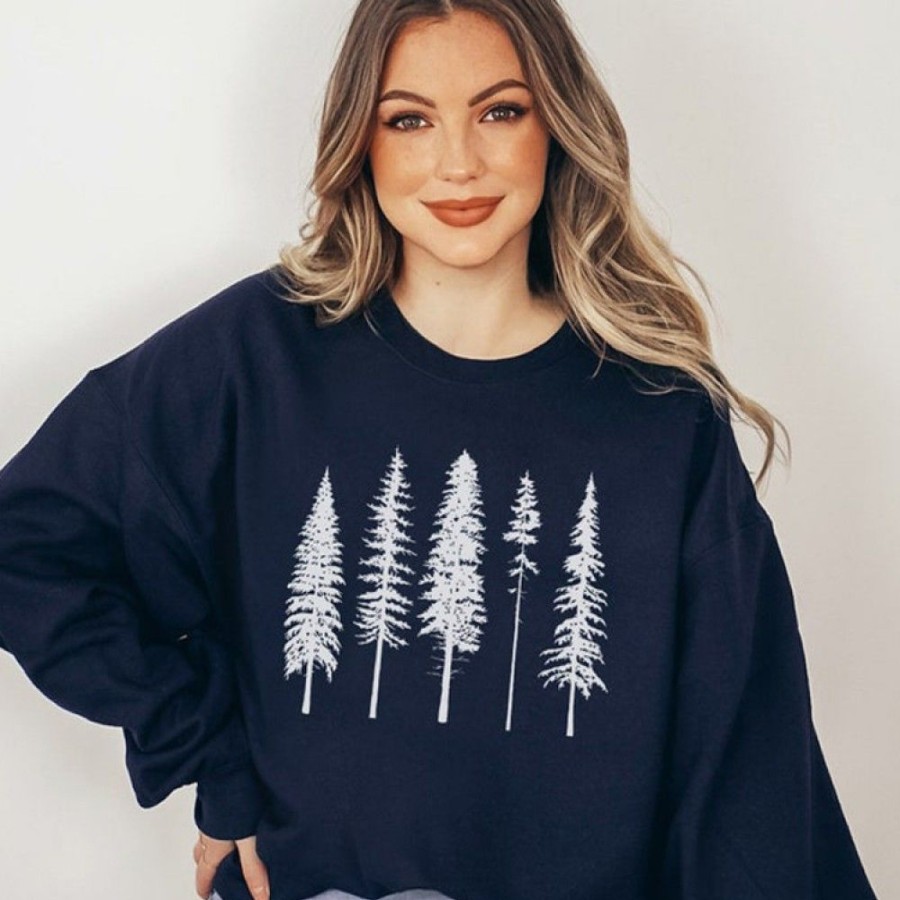 Women'S Favoshape | Women'S Evergreen Pine Tree Forest Crewneck Sweatshirt