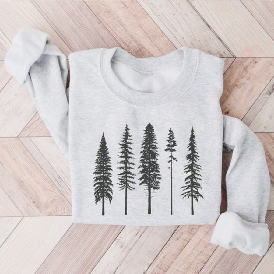 Women'S Favoshape | Women'S Evergreen Pine Tree Forest Crewneck Sweatshirt