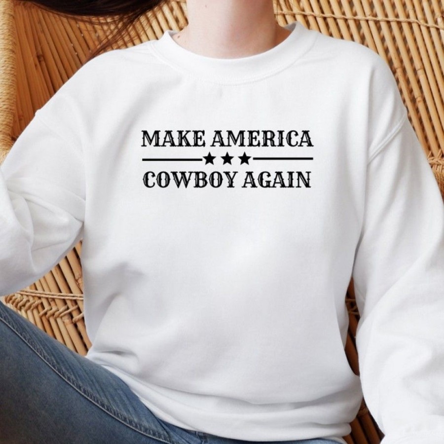 Women'S Favoshape | Women'S Make America Cowboy Again Crewneck Sweatshirt