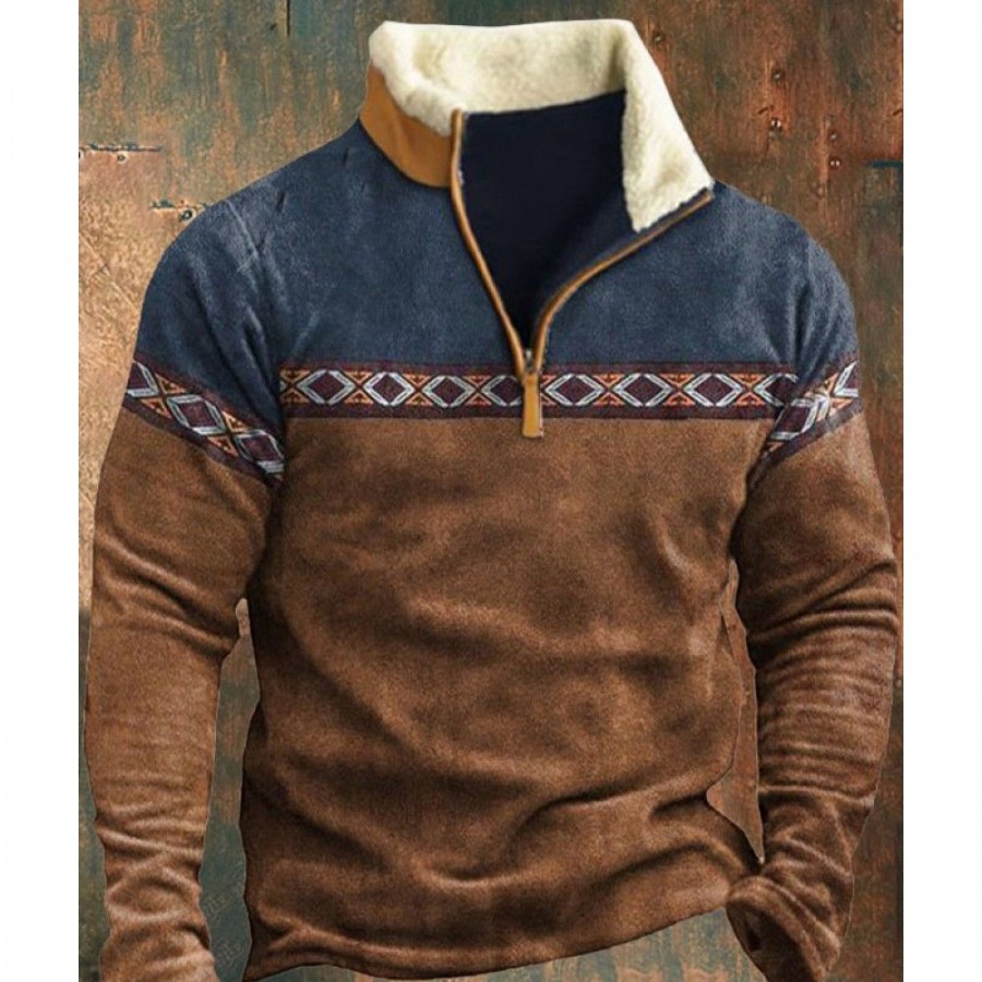 Men'S Favoshape | Men'S Aztec Pattern Western Cowboy Fleece Collar Sweatshirt Brown