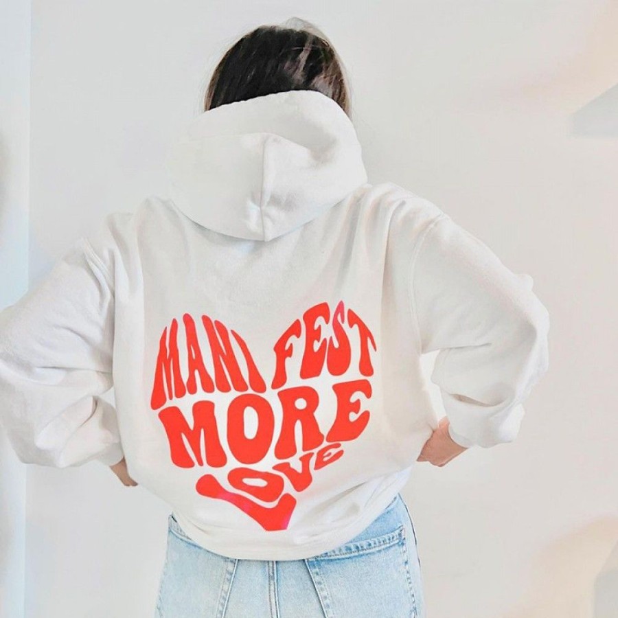 Women'S Favoshape | Women'S Heart Shaped Manifest More Love Printed Hoodie