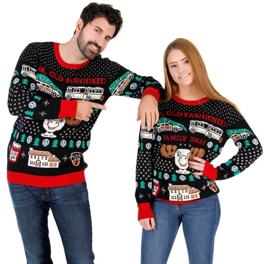 Ugly Sweater Favoshape | Unisex Fun Old-Fashioned Knit Family Ugly Christmas Sweater Black