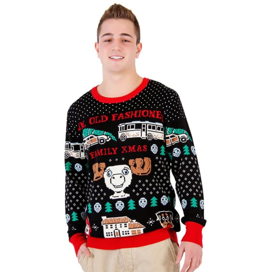 Ugly Sweater Favoshape | Unisex Fun Old-Fashioned Knit Family Ugly Christmas Sweater Black