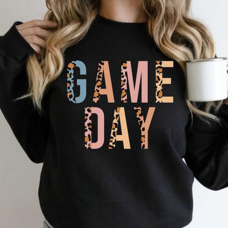 Women'S Favoshape | Women'S Leopard Game Day Crewneck Sweatshirt