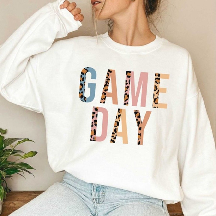 Women'S Favoshape | Women'S Leopard Game Day Crewneck Sweatshirt