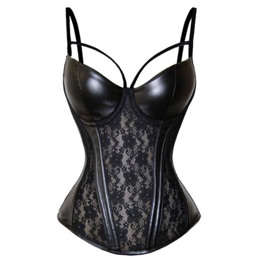 Corsets Favoshape | Gothic Mesh Floral Lace Up Corset Steampunk Straps Waist Trainer Black