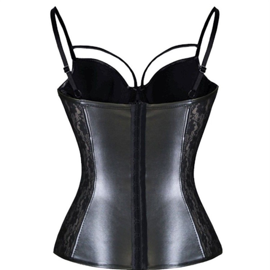 Corsets Favoshape | Gothic Mesh Floral Lace Up Corset Steampunk Straps Waist Trainer Black