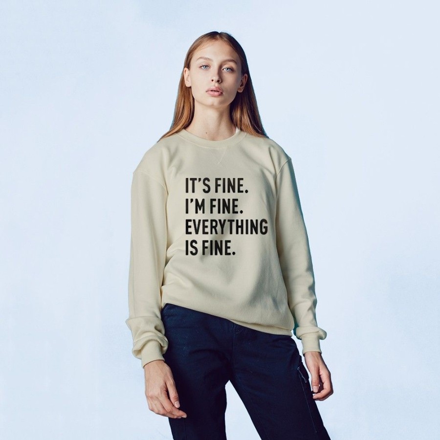 Women'S Favoshape | It'S Fine I'M Fine Everything Is Fine Crewneck Sweatshirt Khaki