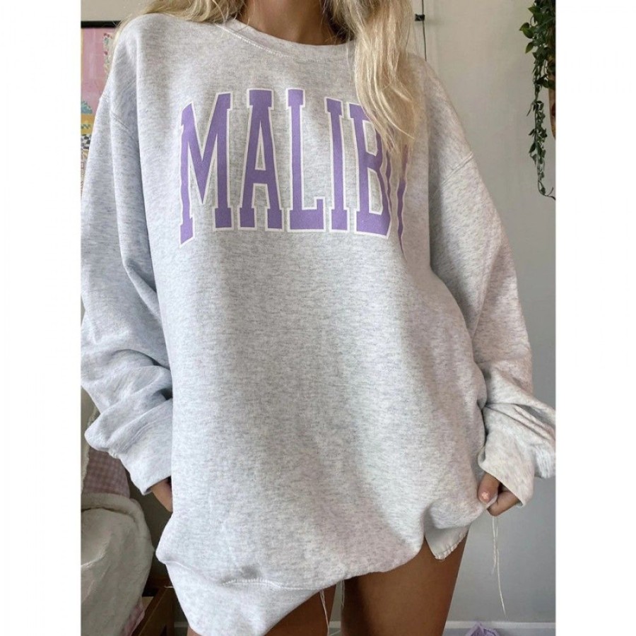 Women'S Favoshape | Women'S Malibu Casual Oversized Crewneck Sweatshirt Grey