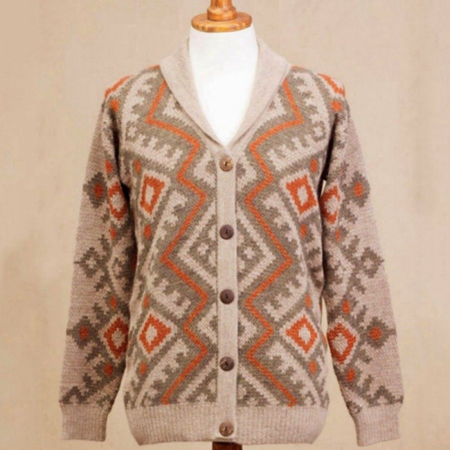 Men'S Favoshape | Men'S Chunky Aztec Shawl Knitted Cardigan Sweater Khaki