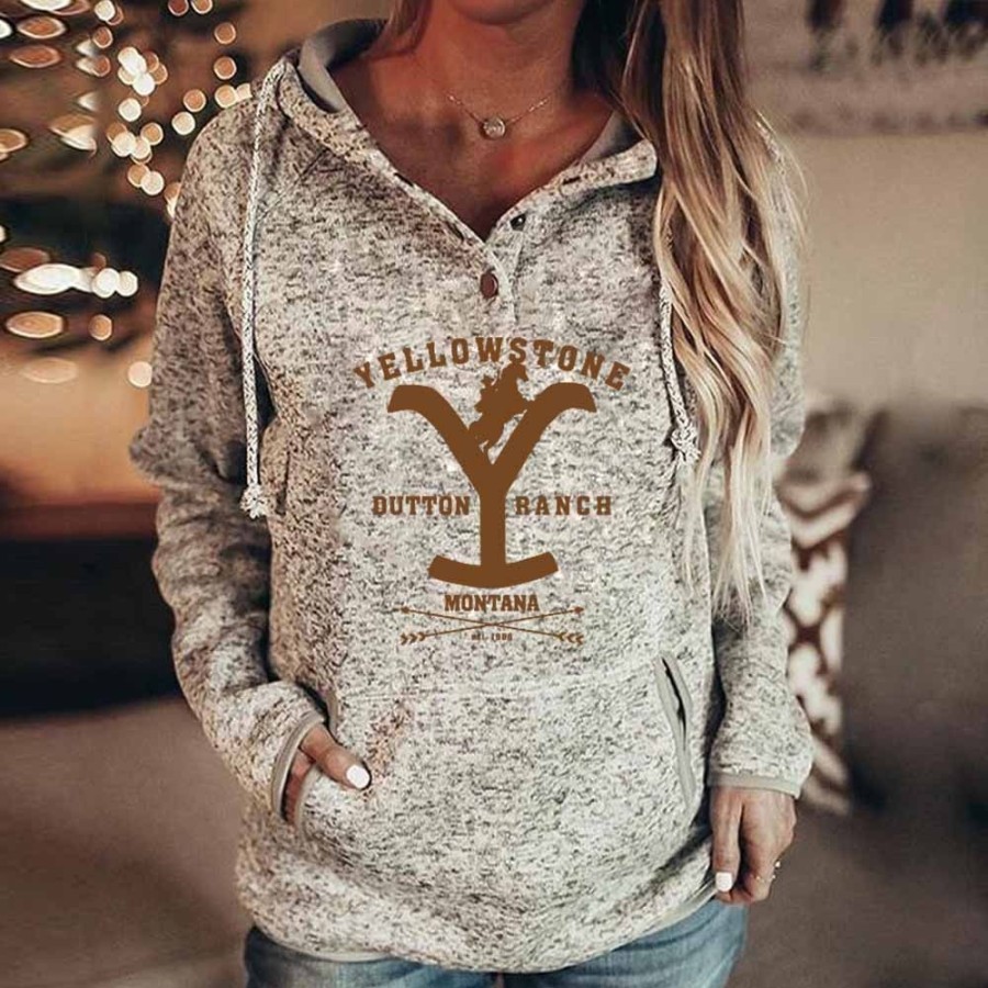 Women'S Favoshape | Women'S Yellowstone Dutton Ranch Montana Pullover Hoodie Grey