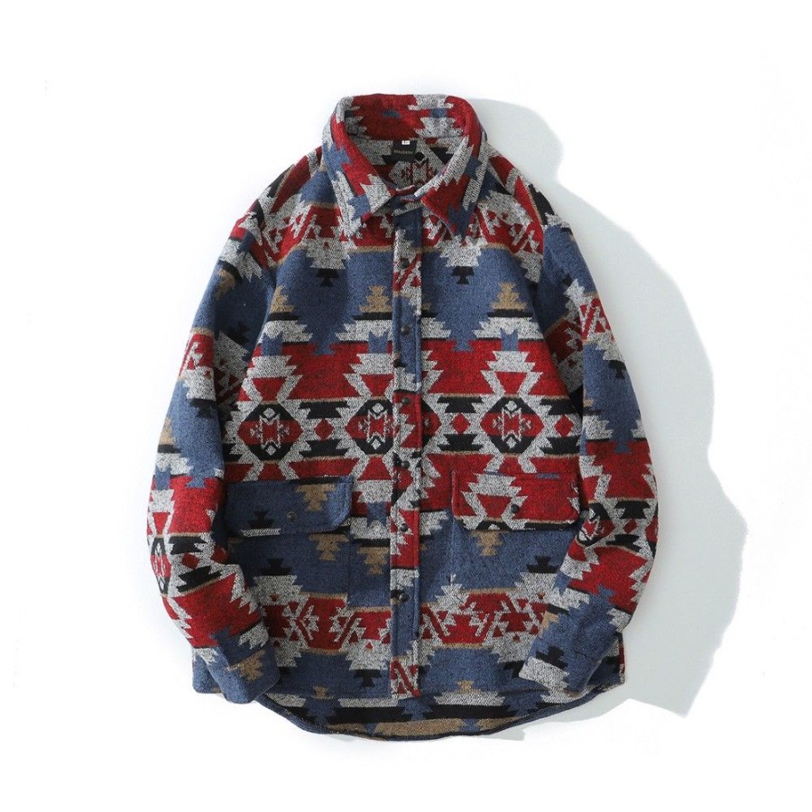 Men'S Favoshape | Unisex Oversized Aztec Pattern Country Shirt Jacket