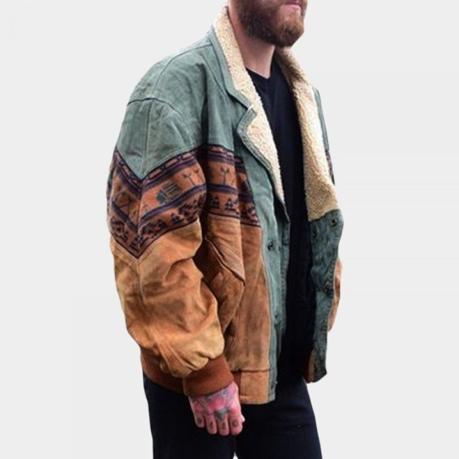 Men'S Favoshape | Men'S Western Cowboy Fleece Lined Lapel Rarebird Jacket Green