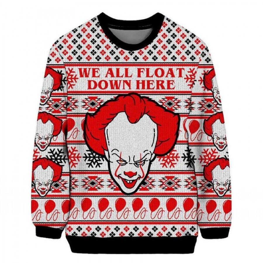 Ugly Sweater Favoshape | Unisex We All Float Down Here Clown Ugly Christmas Sweater Red