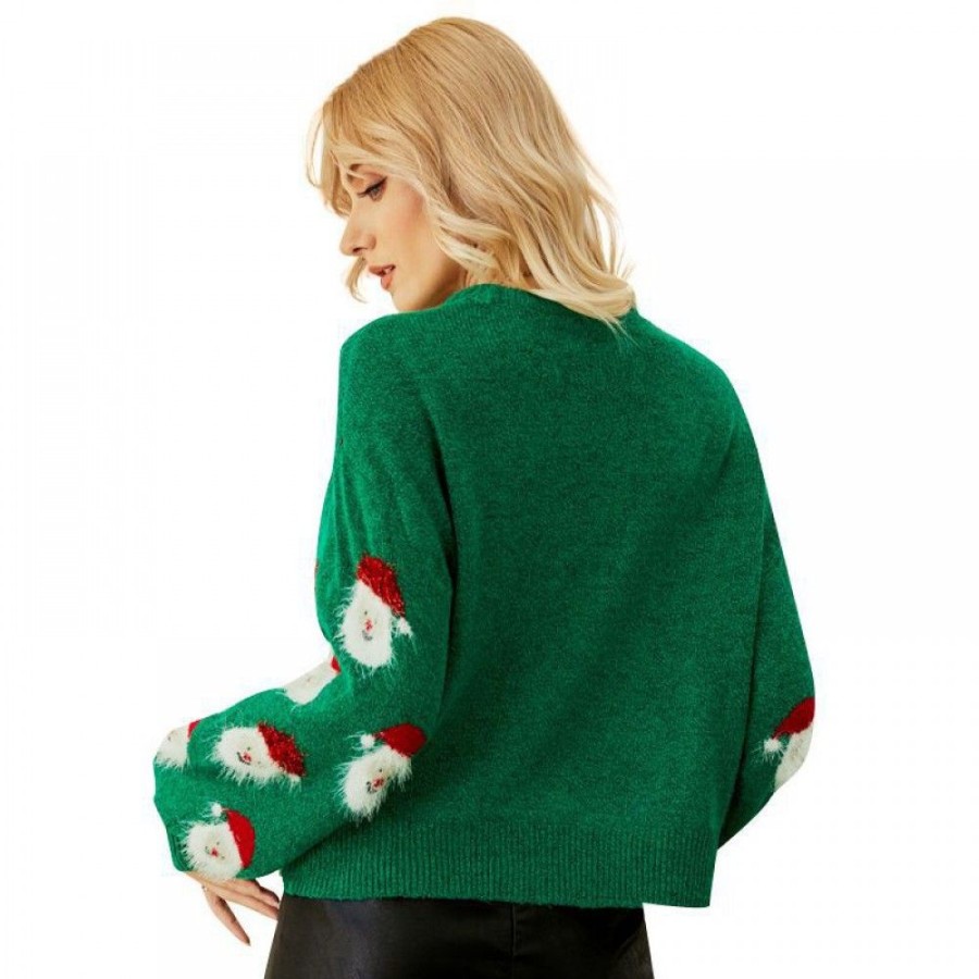 Ugly Sweater Favoshape | Women'S Slim Fit Christmas Santa Pattern Crewneck Sweater