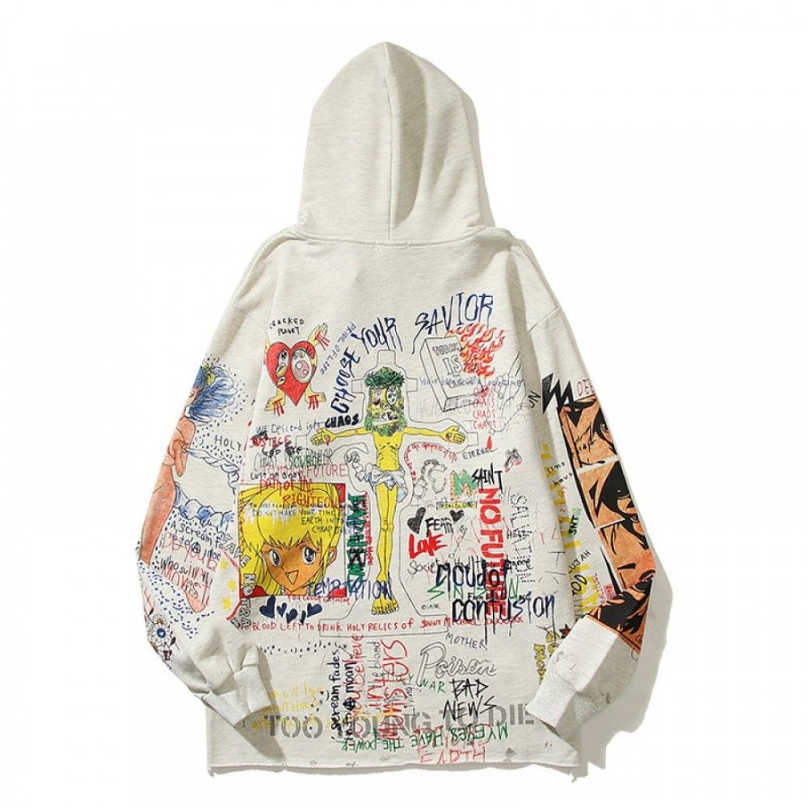 Men'S Favoshape | Unisex Saint Graffiti Streetwear Oversized Hoodie Grey