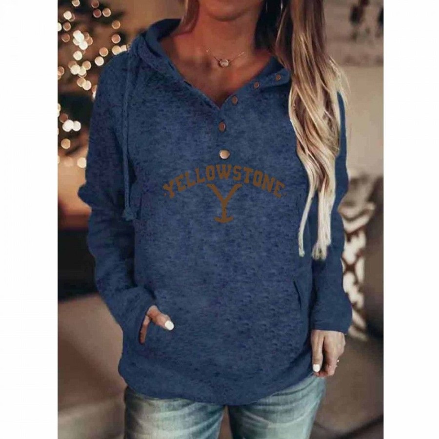 Women'S Favoshape | Women'S Vintage Yellowstone Solid Color Pullover Hoodie