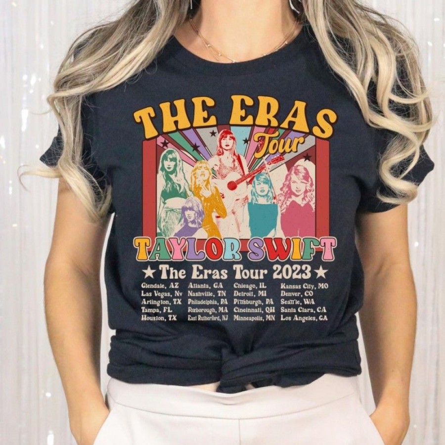 Women'S Favoshape | Women'S Ts The Eras Tour Printed Crewneck T-Shirt Navy Blue