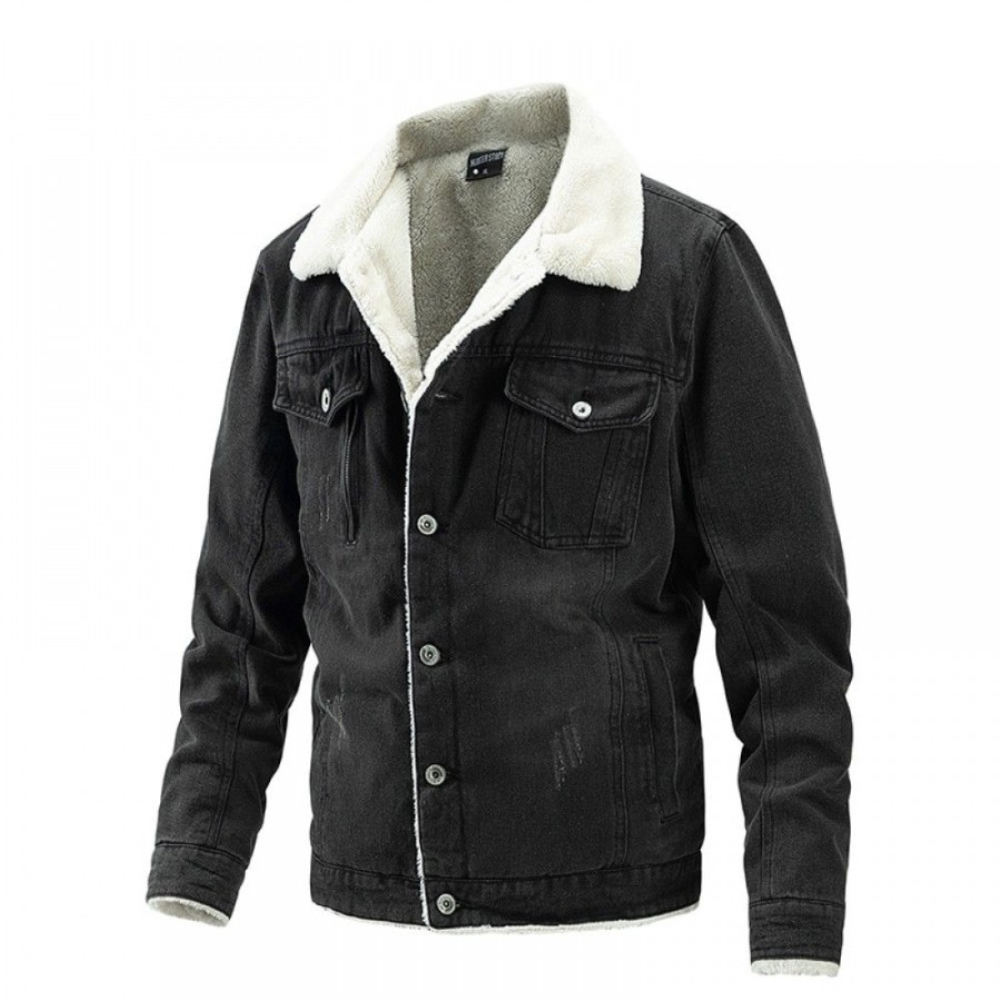 Men'S Favoshape | Men'S Corduroy Sherpa Lined Turn Down Collar Cargo Jacket