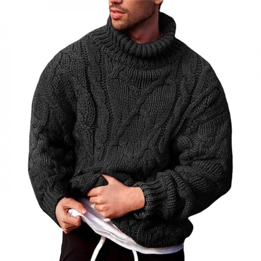 Men'S Favoshape | Men'S Casual Turtleneck Cable Knitted Pullover Sweater